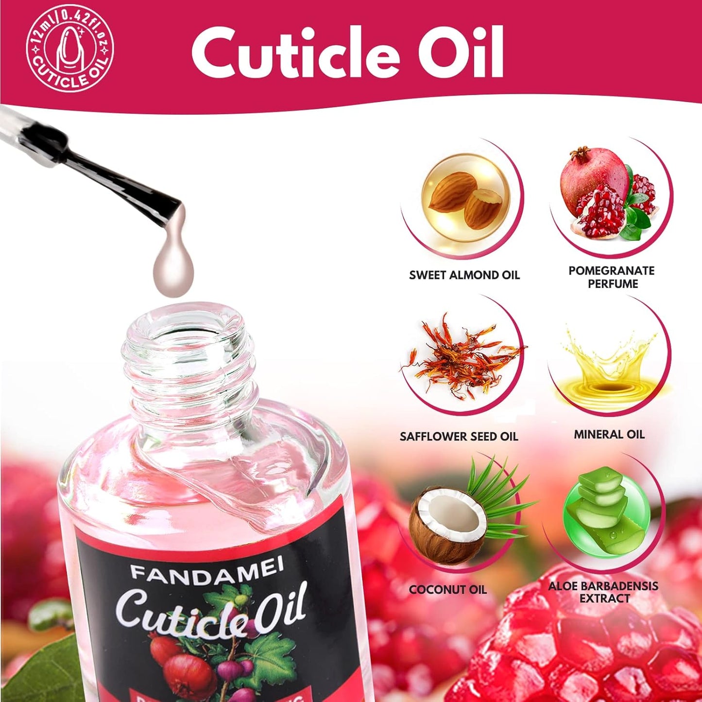 FANDAMEI Nail Files and Buffers, Nail Care Kit with Cuticle Nipper, Pusher, Peeler. Nail File, Nail Buffer Block. Cuticle Oil Pomegranate for Cuticle Remover