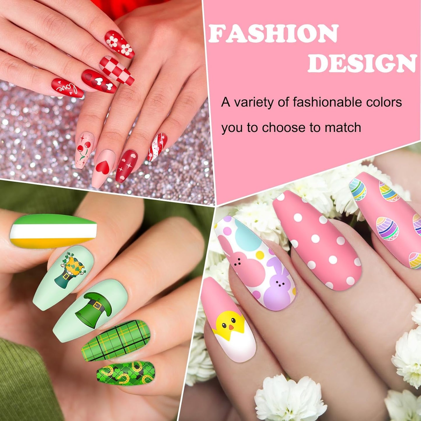 Whaline 6Pcs Valentine's Day St. Patrick's Day Easter Nail Plates Stamping Set Heart Shamrock Egg Stamp Templates Nail Art Plates for DIY Print Manicure Salon Design