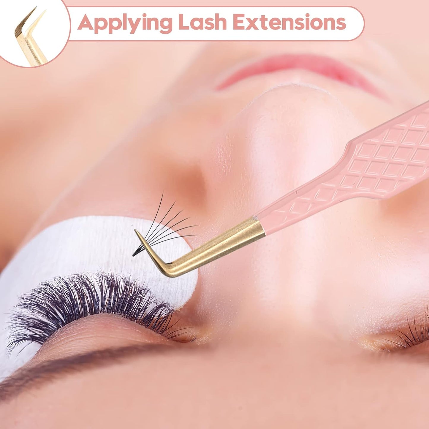 Ms.Queen Tweezers for Lash Extensions,Diamond Grip 3Pcs Fiber Tip 45 90 Degree Volume Eyelash Tweezers Set