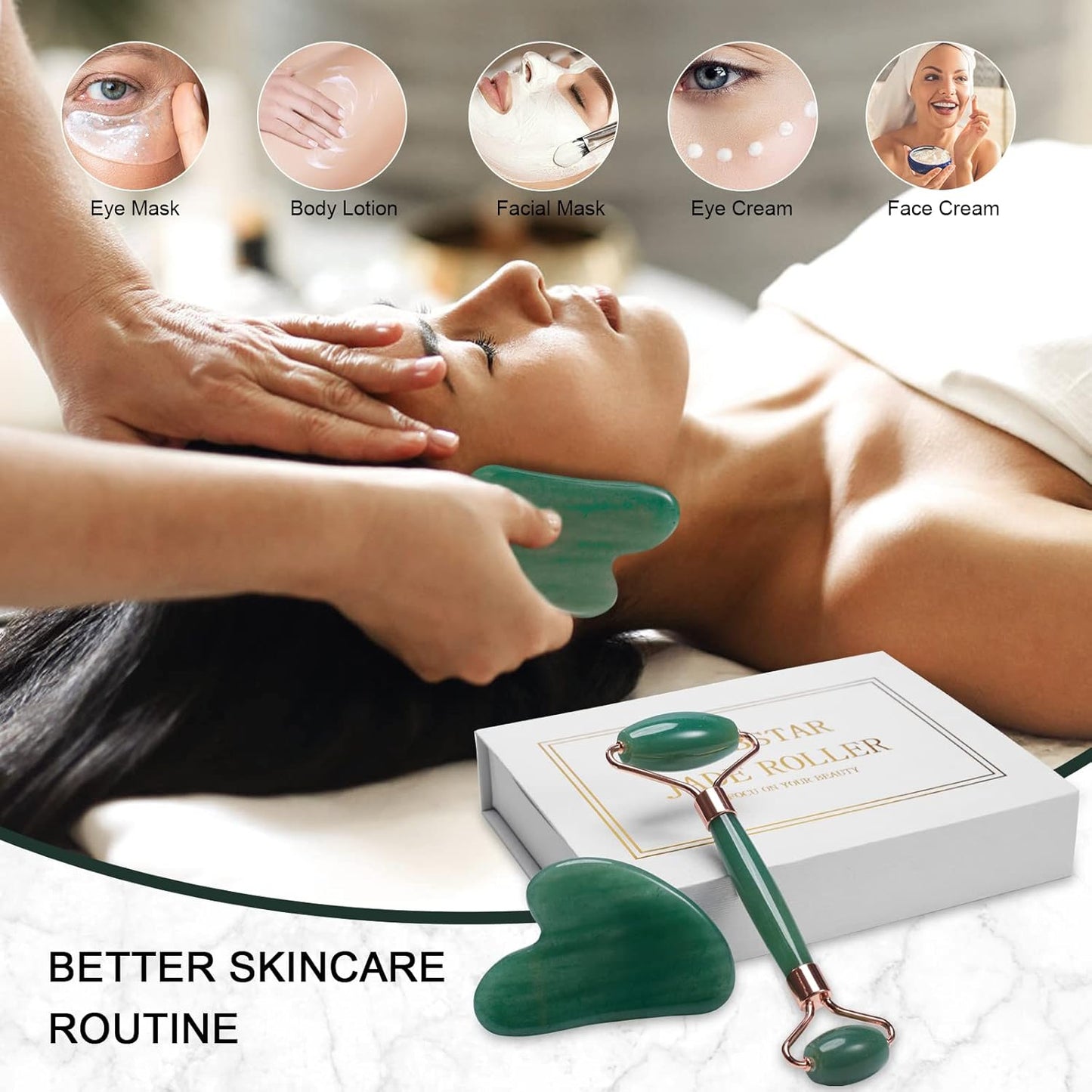 Jade Roller for Face, Facial Roller Massager Skin Care Tool, Gua Sha Facial Tools for Face, Neck, Eyes, Reduce Puffiness of The Skin (Green)