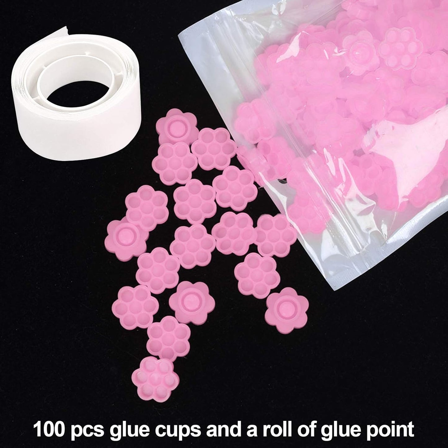 Fenshine 100 PCS Eyelash Extension Glue Holder Flower Shape Cup Plastic Glue Pallet Pad with a Roll for Eyelash Extension Supply