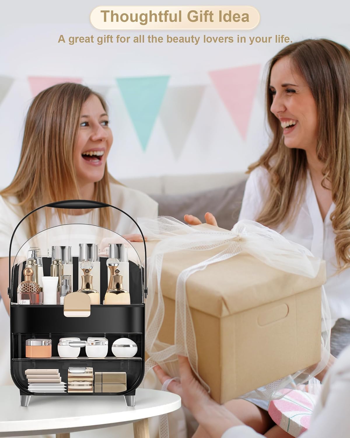 Makeup Organizer, Skincare Holder Bathroom Counter Organizer, Storage Box Cosmetic Display Cases, Teen Girl Gifts Trendy Stuff Make up Organizers for Vanity, Dresser, Countertop (black)