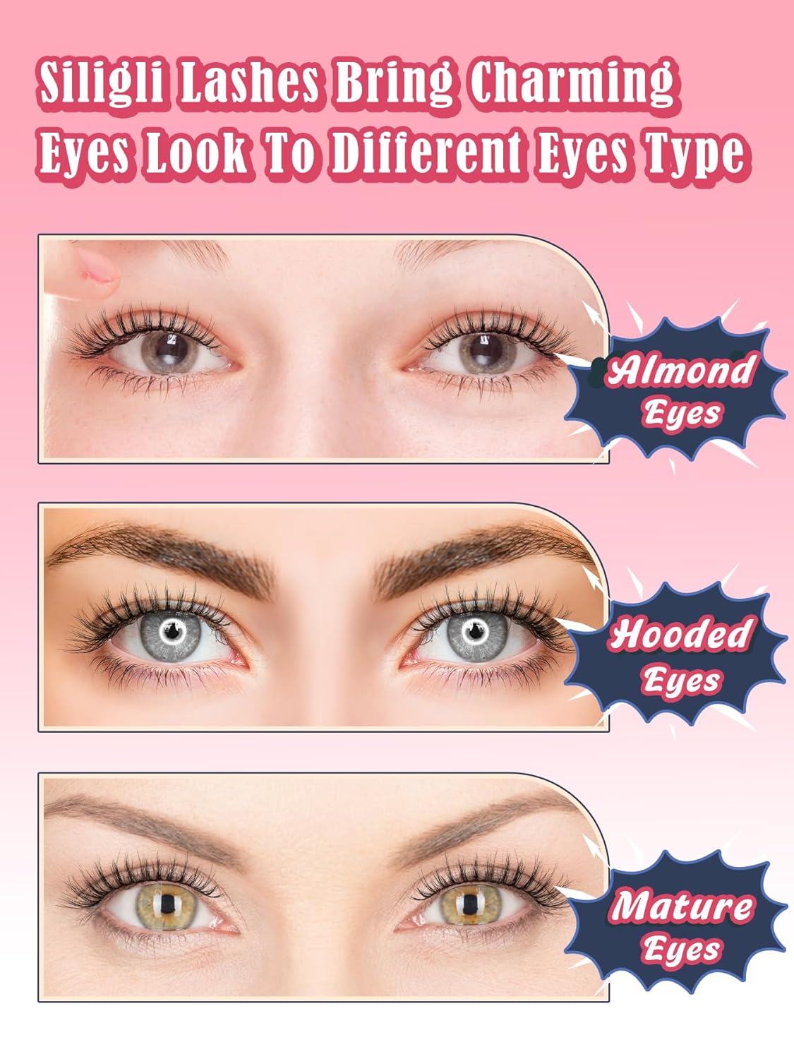 Eyelashes Natural Cat Eye Lashes Wispy C Curl 16mm Strip Lash False Eyelashes Fluffy Eye Lashes 3D Volume Wispy Eyelash Siligli 7 Pair