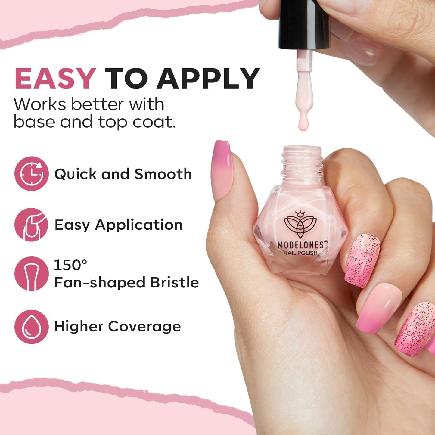 modelones Nail Polish Set 6 Colors, Milky White Pink Mini Nail Lacquer Kit Shimmer Nude Light Creamy Pink Glitter Violet Red Quick Dry Nail Art, DIY Home Travel Salon Manicure Gift for Women Girls