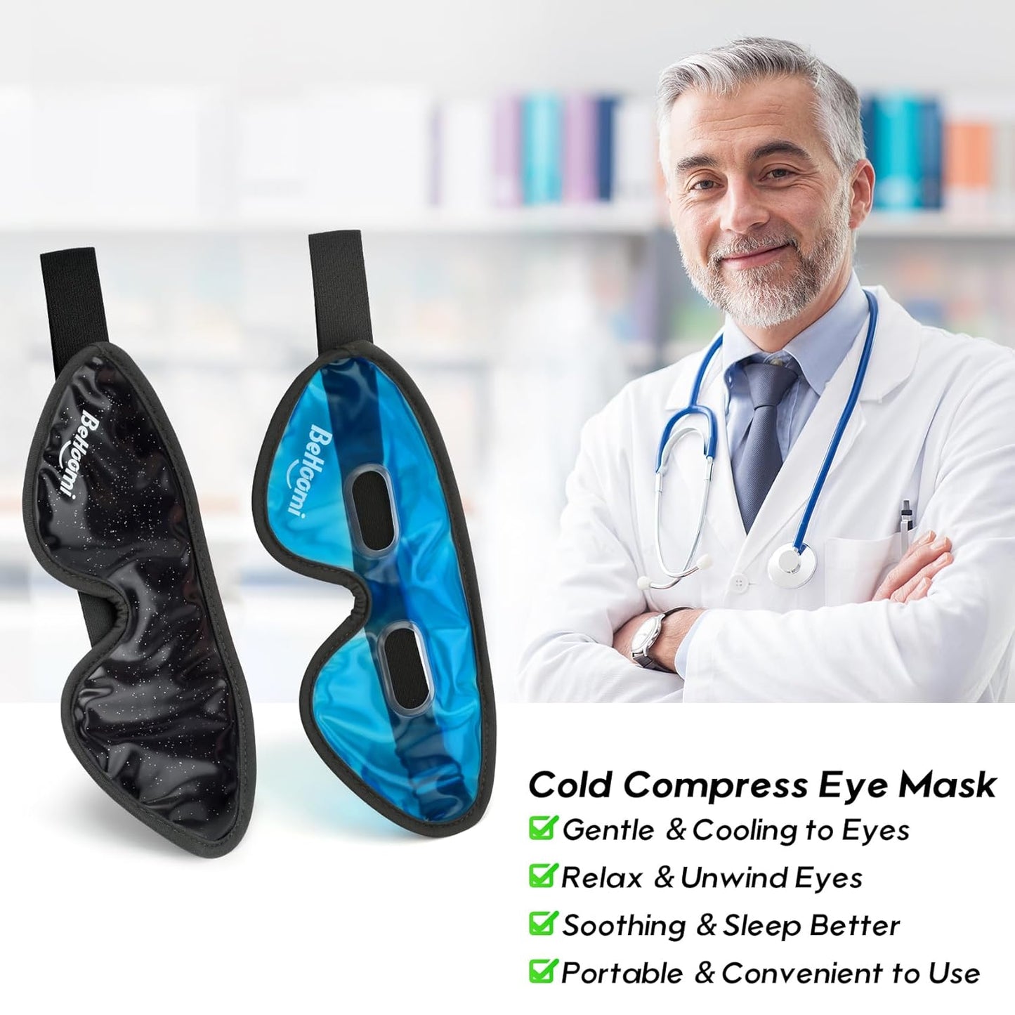 Cooling Eye Mask, Gel Eye Mask Cold Compress for Eyes, Reusable Eye Ice Pack, Cool Relaxation, Comfort Snug Fit, No Freeze, Eye Cover Ice Mask for Home, Office, 2PCS,Black & Blue