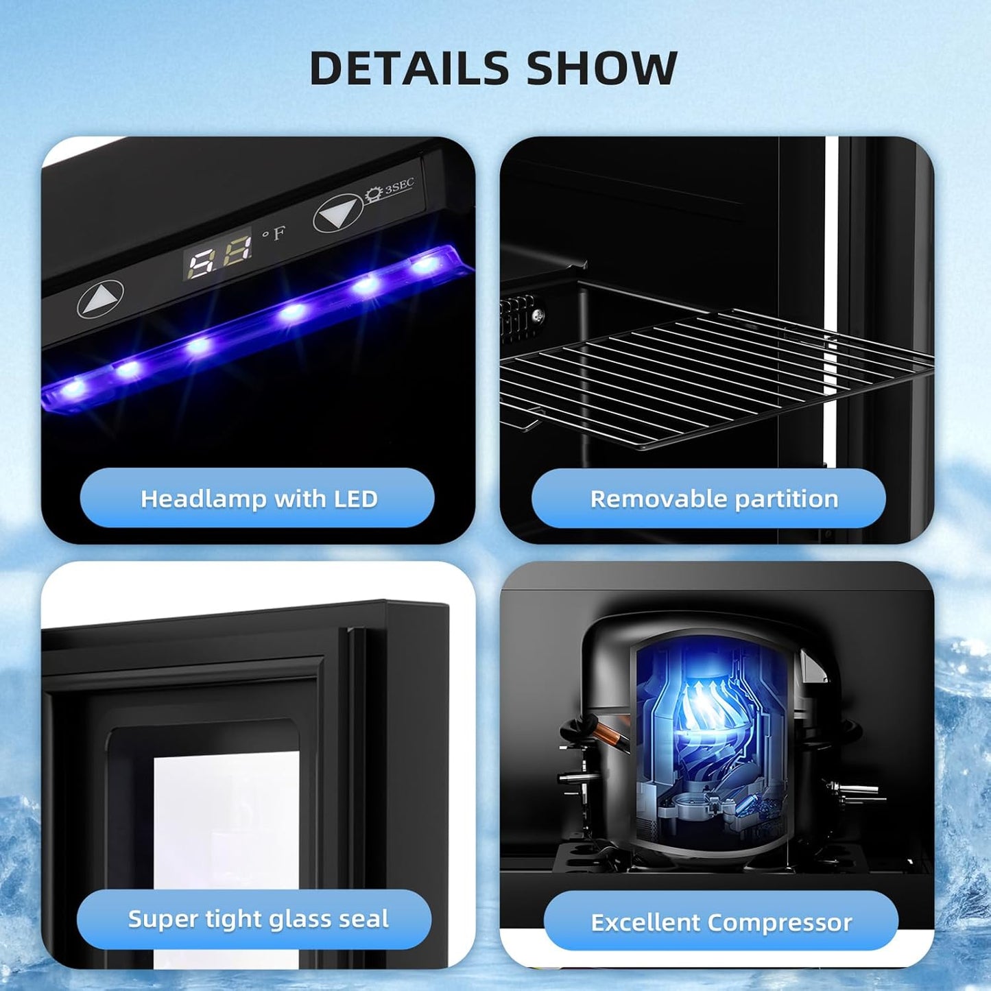 Antarctic Star 18L Beverage Refrigerator Cooler 24Can, Mini Fridge with Quiet Compressor, LED Light,Freestanding Small Fridge with Electronic Temperature Control for Home and Bar(40-61 ℉)