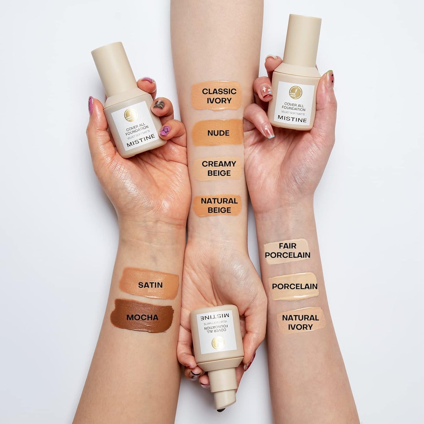 MISTINE Liquid Foundation Makeup Full Coverage Foundation for Oily Skin,24 Hour Oil Control Makeup Foundation,Skin-Caring,Moisturizing Formula,Waterproof Foundation,Matte Finish,Satin,1 Fl Oz