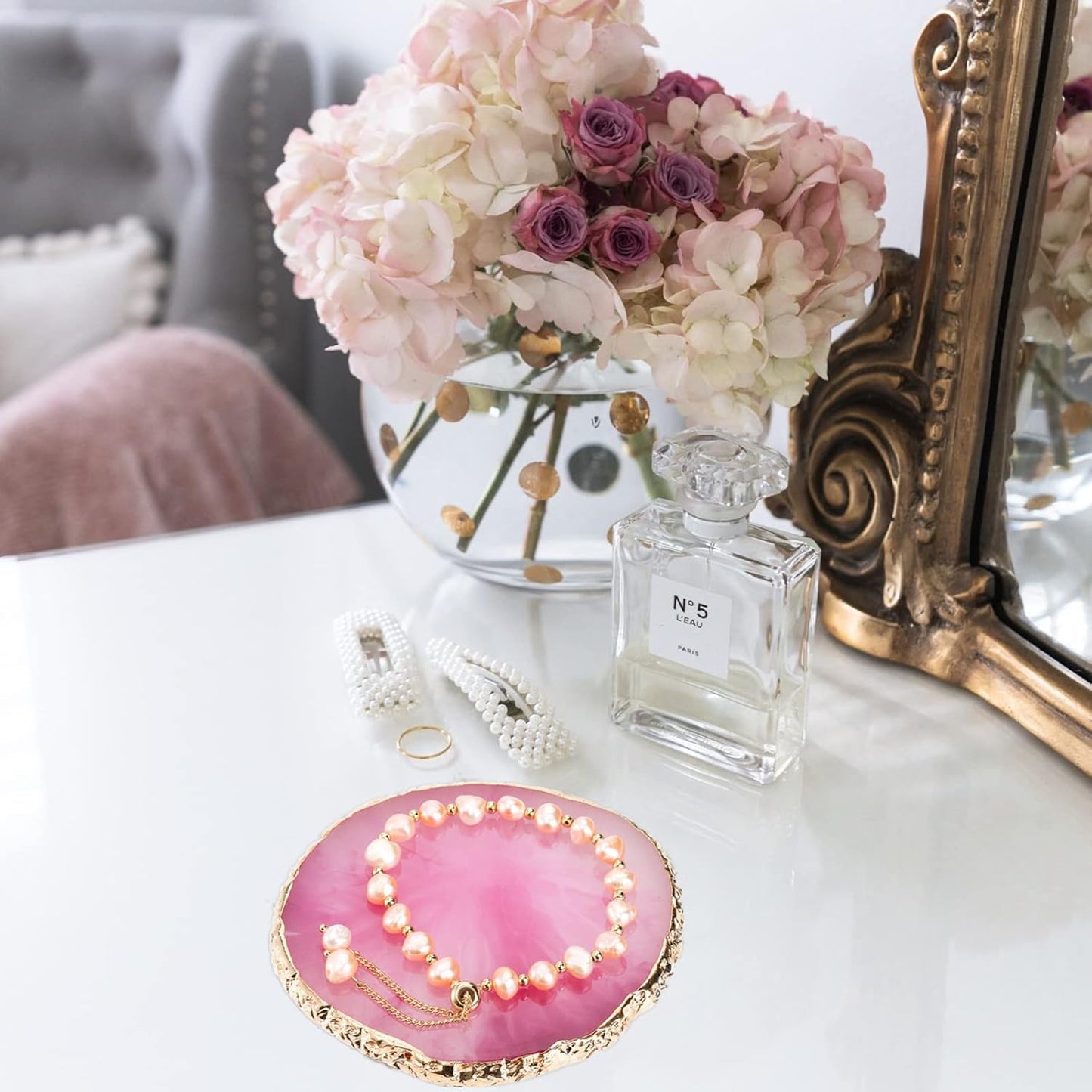 ZOOFOX 6 Pieces Resin Nail Art Palette, Nail Art Painting Mixed Color Palette with Gold Edge, Nail Gel Color Makeup Display Board