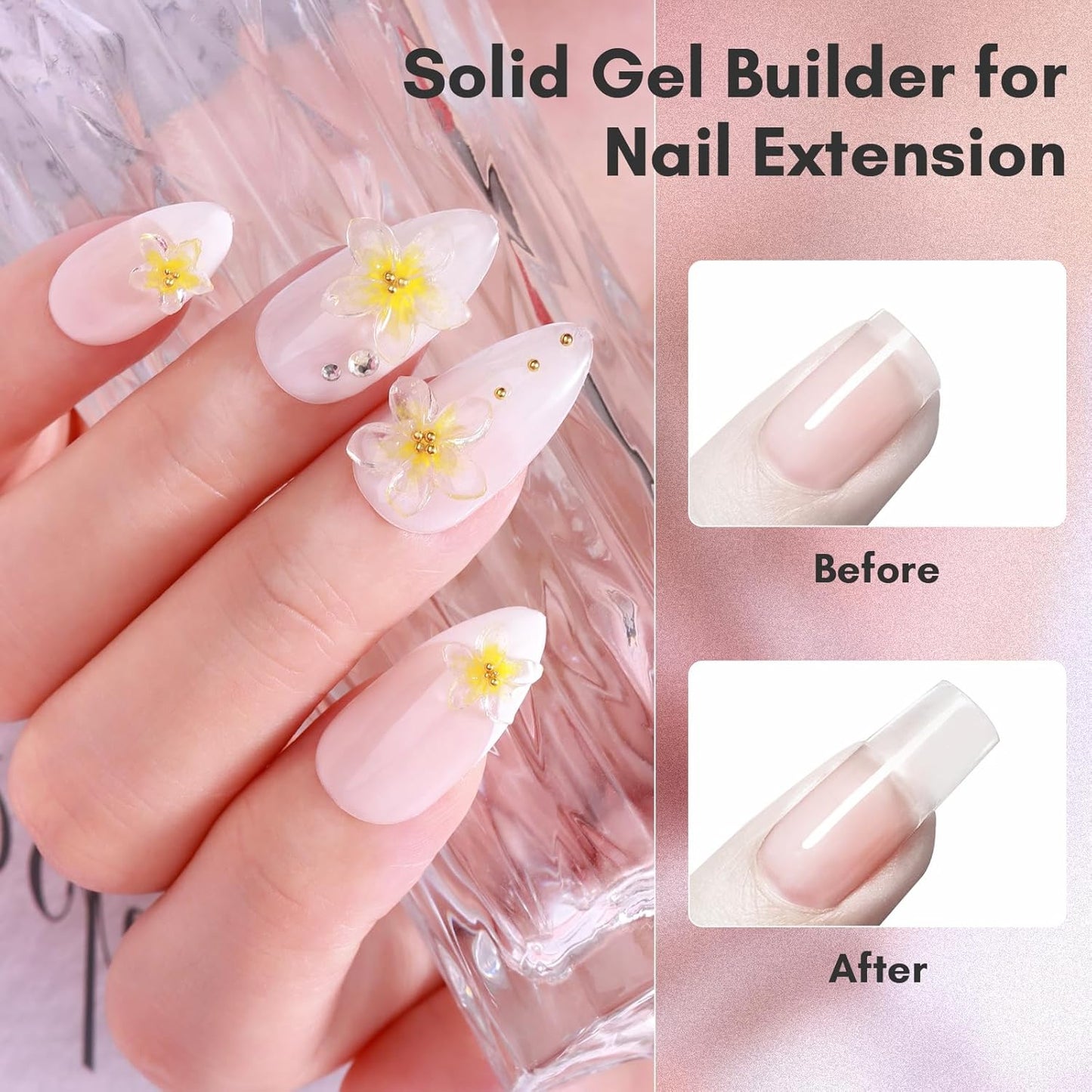 Makartt 3D Gel Nail Art: 4 in 1 Clear Solid Gel Builder for Extension UV Nail Glue for Acrylic Nails Rhinestones 3d Sculpting Gels Hard Gels for Nails UV/LED Nails Lamp Required 15ML 2 Bottles