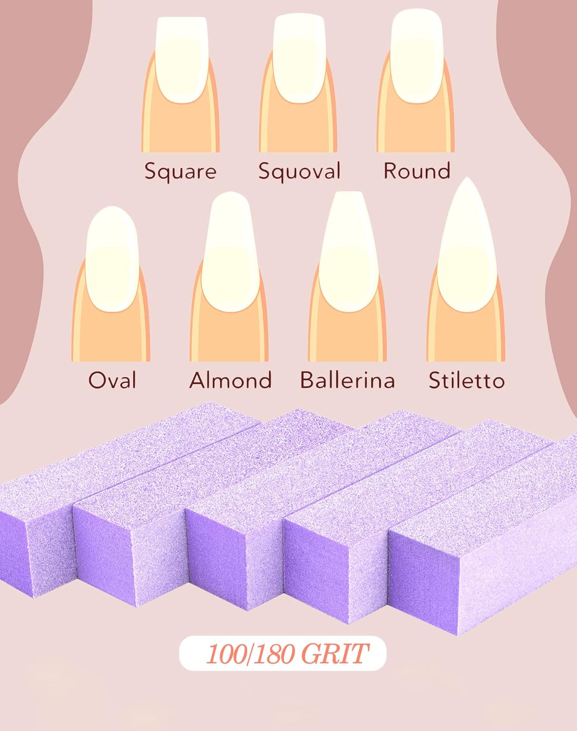 Maryton Nail Buffer Blocks, Professional 4 Way Buffing Block Files 100/180 Medium Grit for Natural and Acrylic Nails, 12 PCS