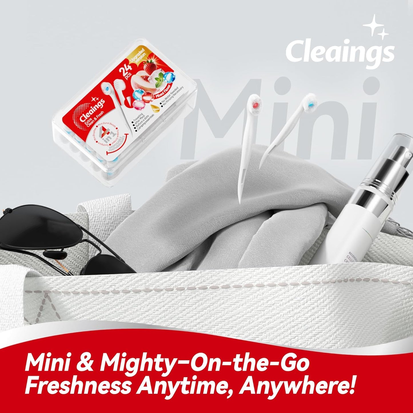 cleaings® Mini Disposable Toothbrush Set with Toothpaste – Travel Essentials, Portable Toothbrush for Women & Men, Camping, Road Trip, Vacation, 24 Count-Intense Mint Flavor(Pack of 1)