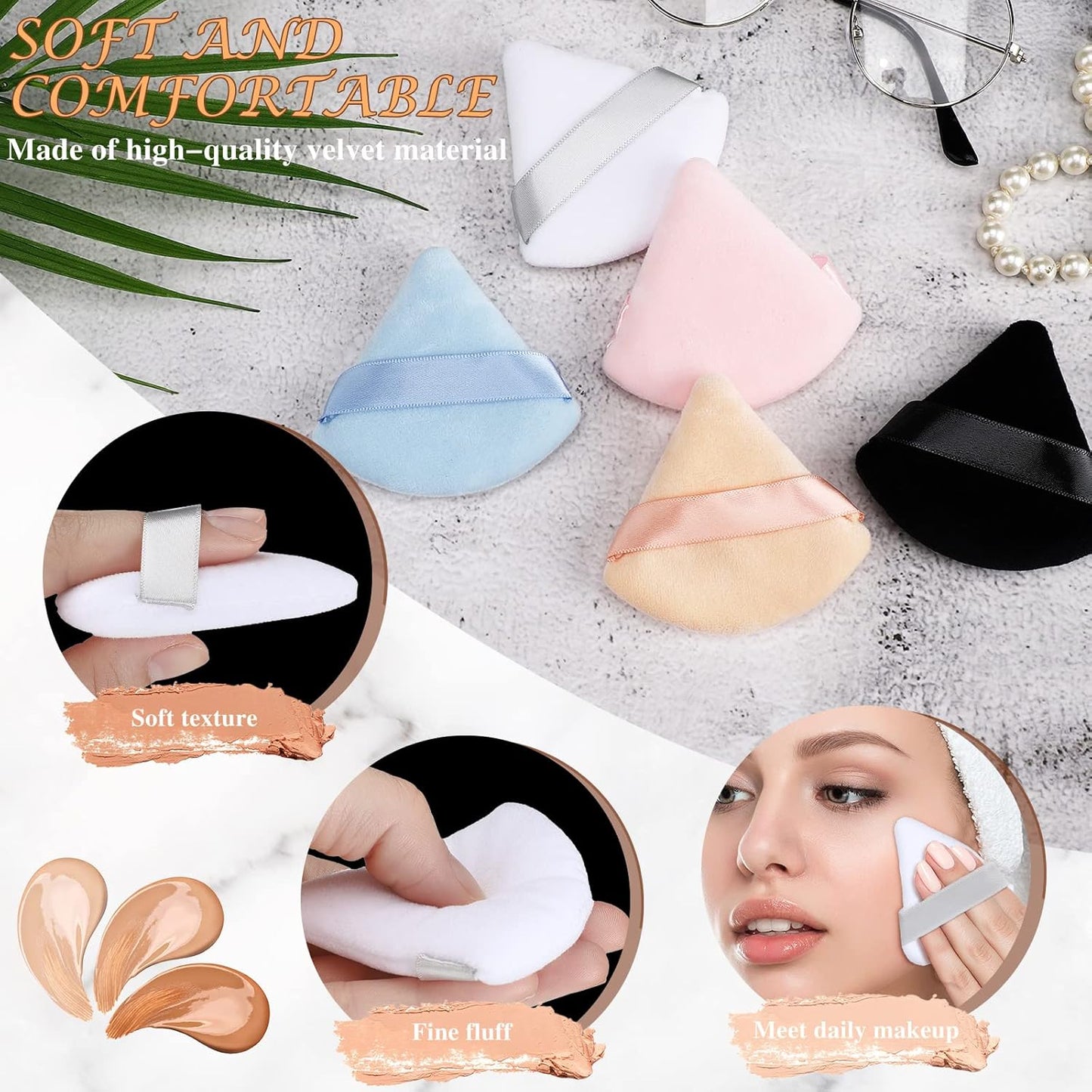 Suclain 48 Pcs Velour Triangle Powder Puff Soft Velour Makeup Puff for Face Powder Makeup Triangle Sponges for Wet and Dry Cosmetic Foundation Loose Mineral Body Makeup Tool(Bright Color)