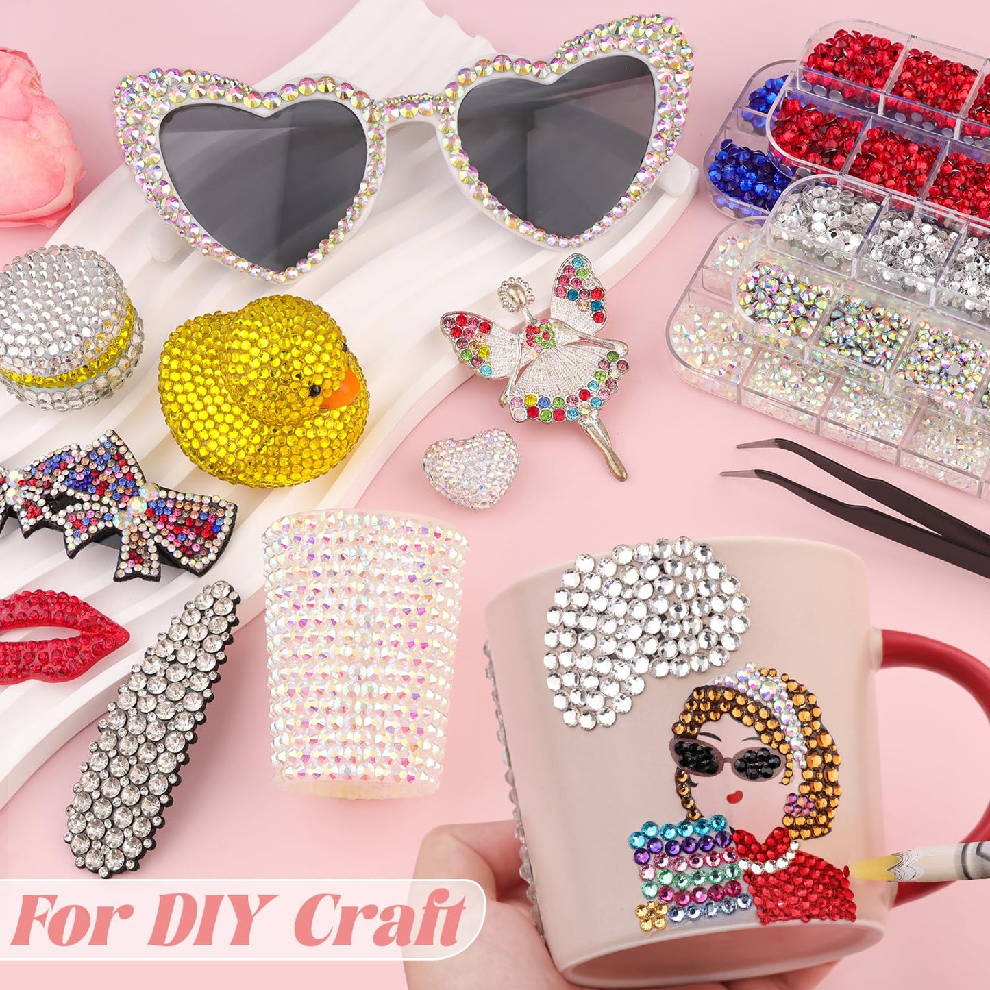 3600pcs Glass Red Nail Rhinestones 6 Sizes(1.8/2/2.4/2.8/3/4mm) Flatback Crystal Nail Charms Jewels Decoration for Nail Art and Crafting, Tweezer and Pickup Pen included