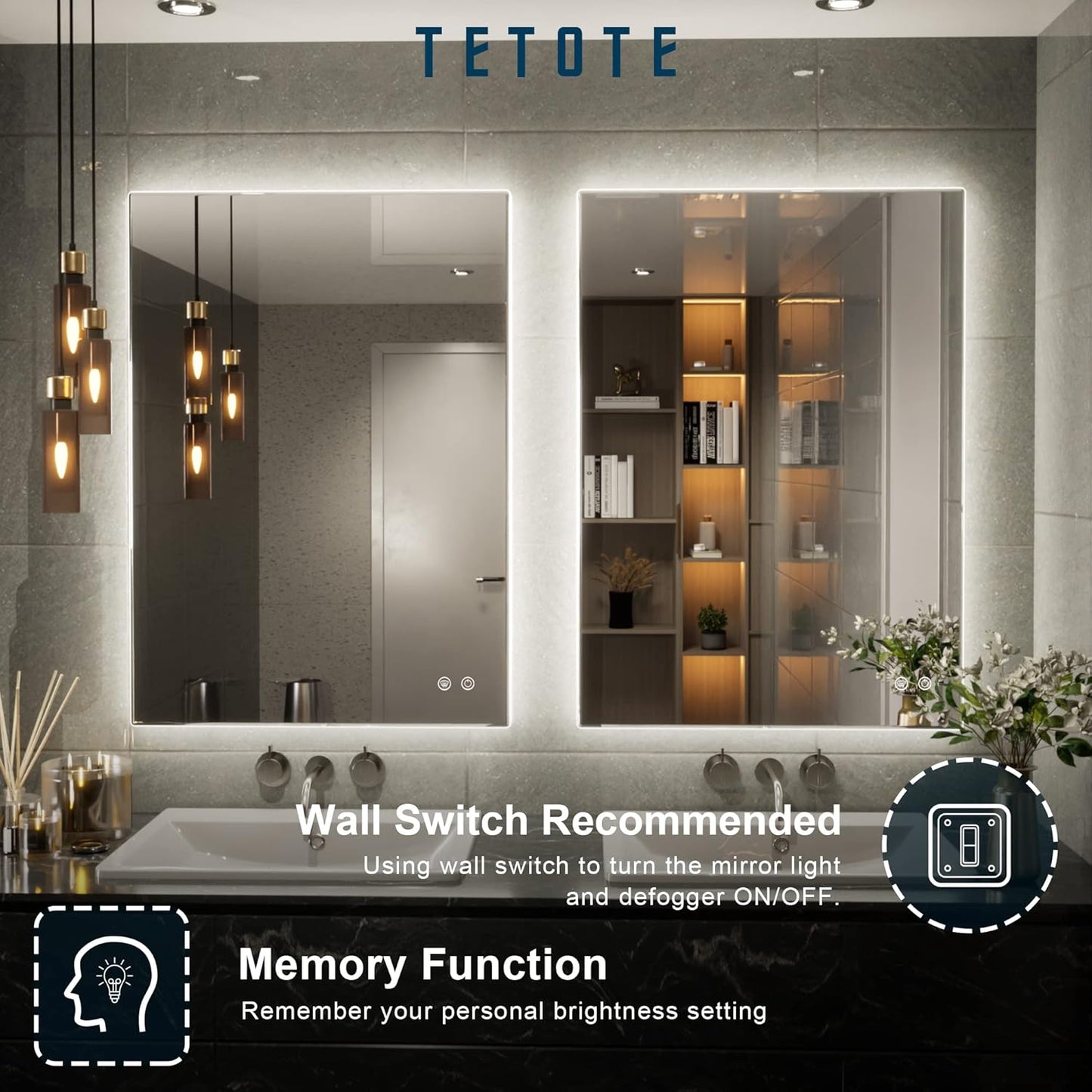 TETOTE Backlit Mirror for Bathroom, 20x28 Inch Vanity Mirror with Light, LED Anti-Fog Bathroom Mirrors, Modern Dimmable, CRI90+, Waterproof Lighted Mirror, Horizontal/Vertical Wall Mirror