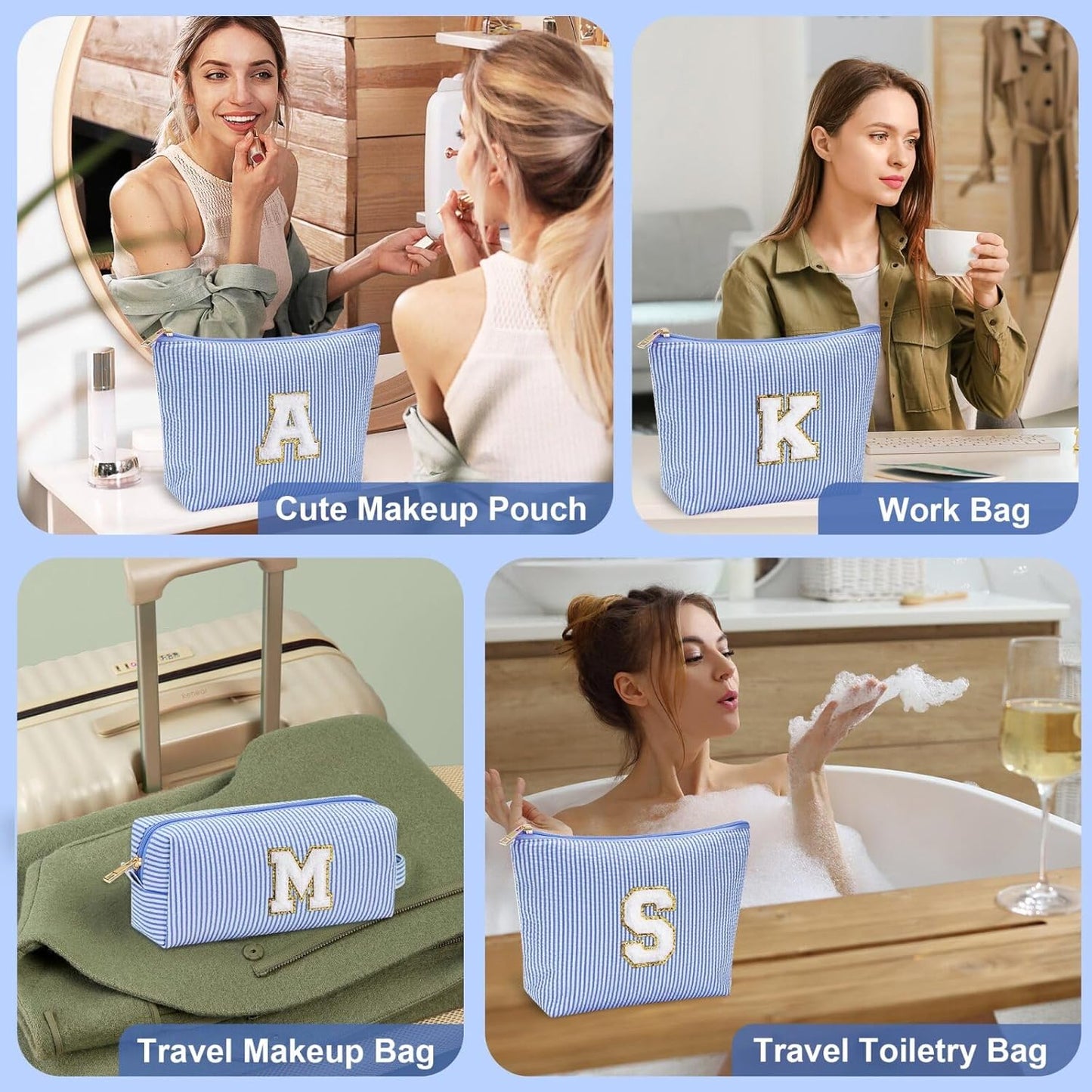 YOOLIFE Birthday Gifts for 3 4 5 6 7 8 9 10 11 12 13 Year Old Girls | Monogram Makeup Bag | Makeup Pouch | Stocking Stuffers for Girls | Birthday Gifts for Girls | Teen Girl Daughter Sister Gifts S