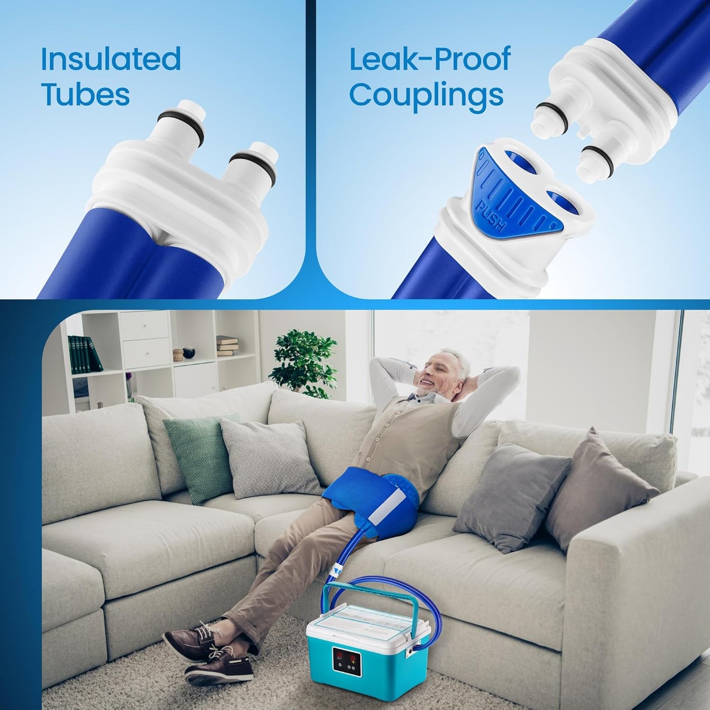 Cold Therapy System with Universal Pad for Hip, Back or Knee — Post-Surgery Care, Back Surgeries, Spinal Fusion, Hip Replacement, Osteoarthritis, ACL, MCL, Swelling, Sprains — Cryotherapy Freeze Kit