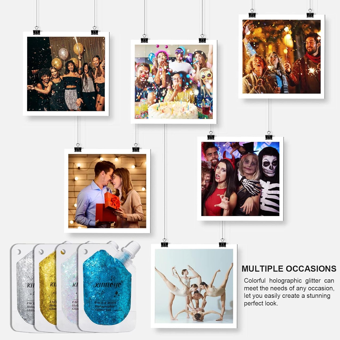 Holographic Face Glitter Gel Body Shimmer Makeup for for Hair, Face, Clavicle, Arm, Nail, Eyeshadow, Long Lasting Waterproof Mermaid Sequins Party Glitter for Rave Festival, 1.35oz (Dazzling Pink #2)