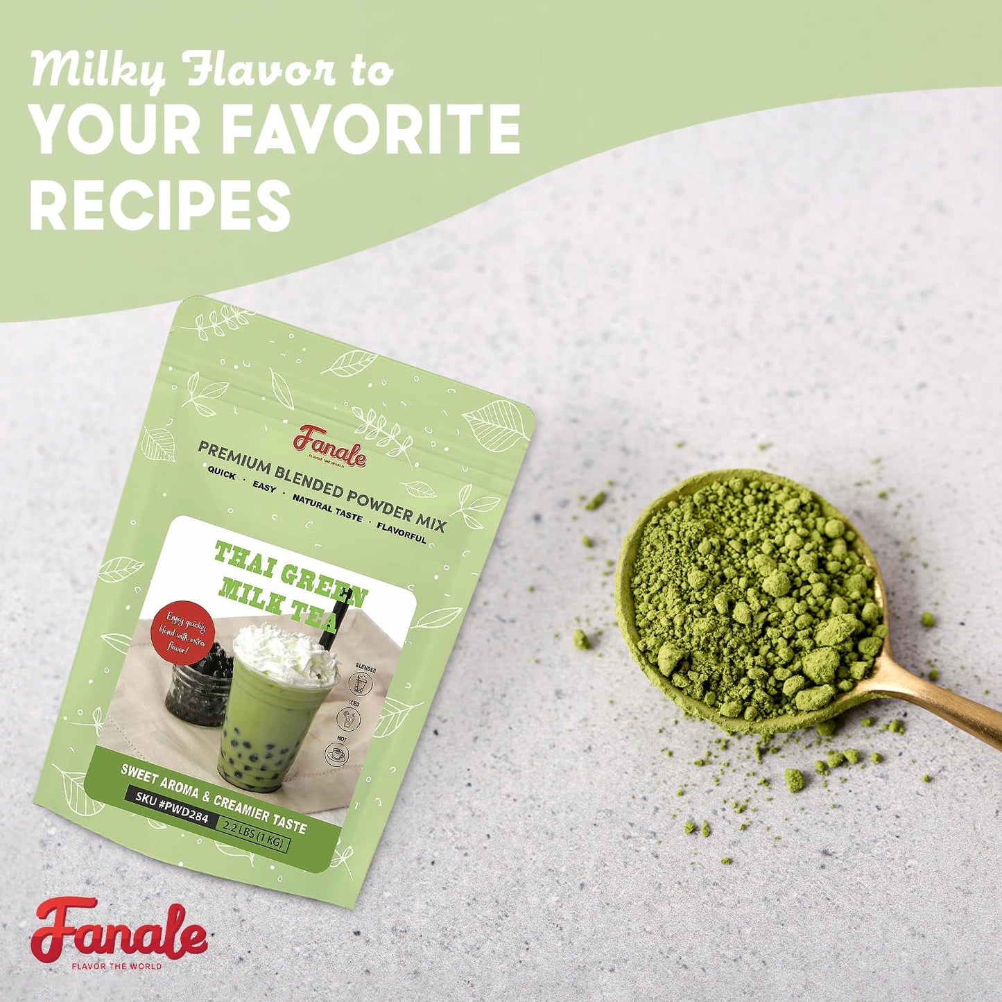 Fanale Premium Thai Green Bubble Tea Flavoring Powder for Boba Tea| Perfect for Baking, Smoothies, Desserts and Drinks | Instant Boba Bubble Tea Powder for Milk Tea - 2.2 Pounds (Pack of 20)