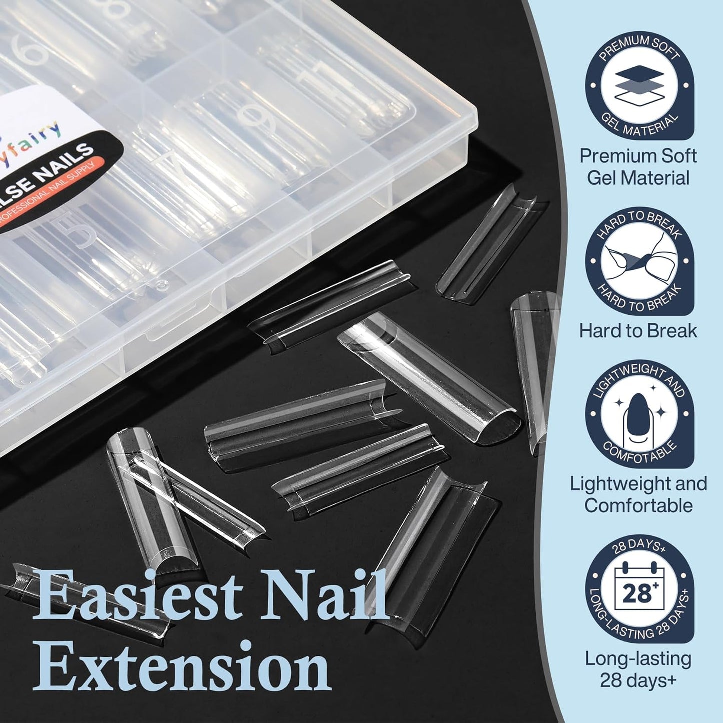2XL Straight Square Nail Tips, No C Curve Gel Nail Tips Half Cover 240Pcs Extra Long Gel Tips Acrylic False Nail Tips Tapered Square Press On Nails For Nail Salons Home DIY 12 Sizes