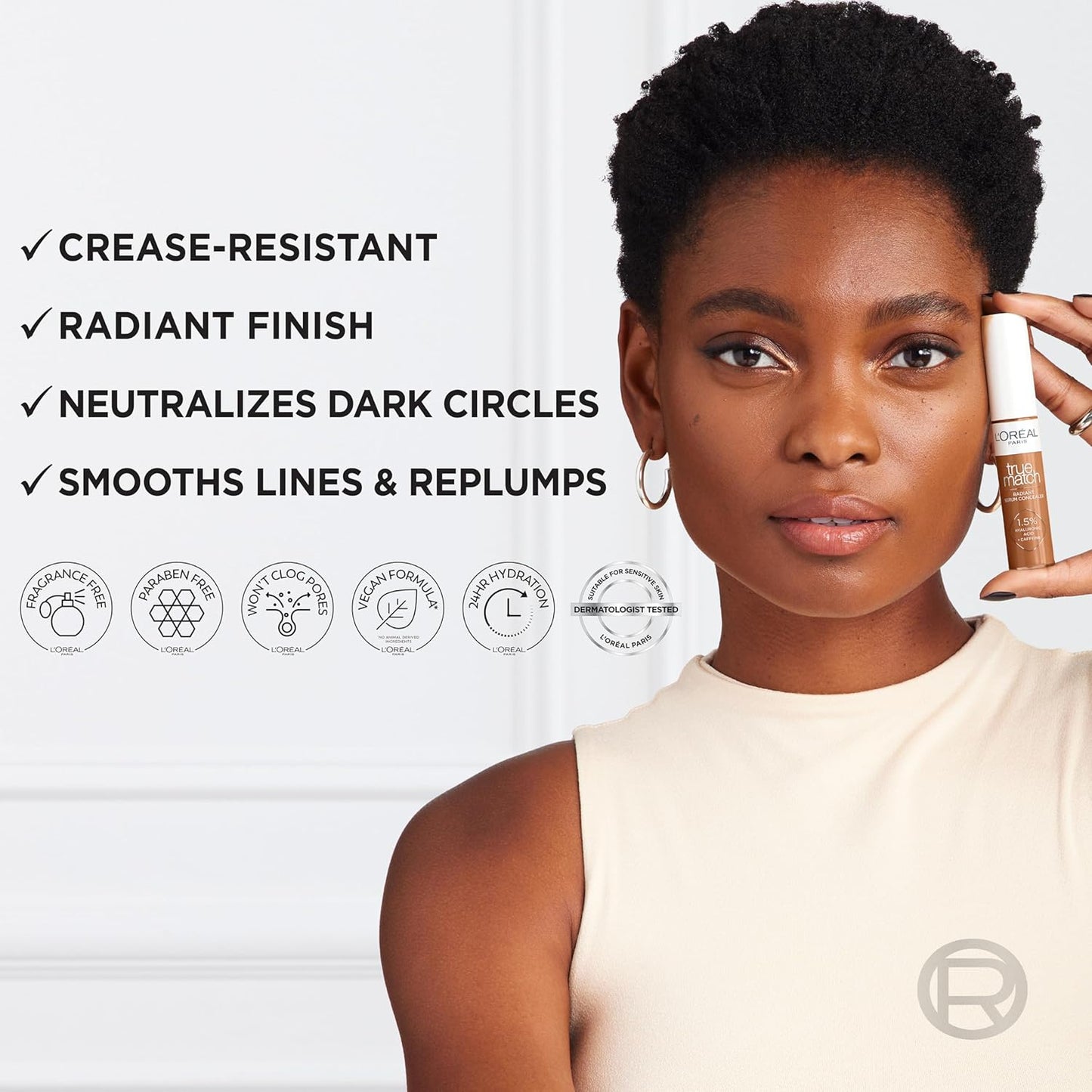 L’Oréal Paris True Match Radiant Serum Concealer, Brightening Under Eye Concealer Make Up with 1.5% Hyaluronic Acid and Caffeine, W9.5, 0.33 Oz