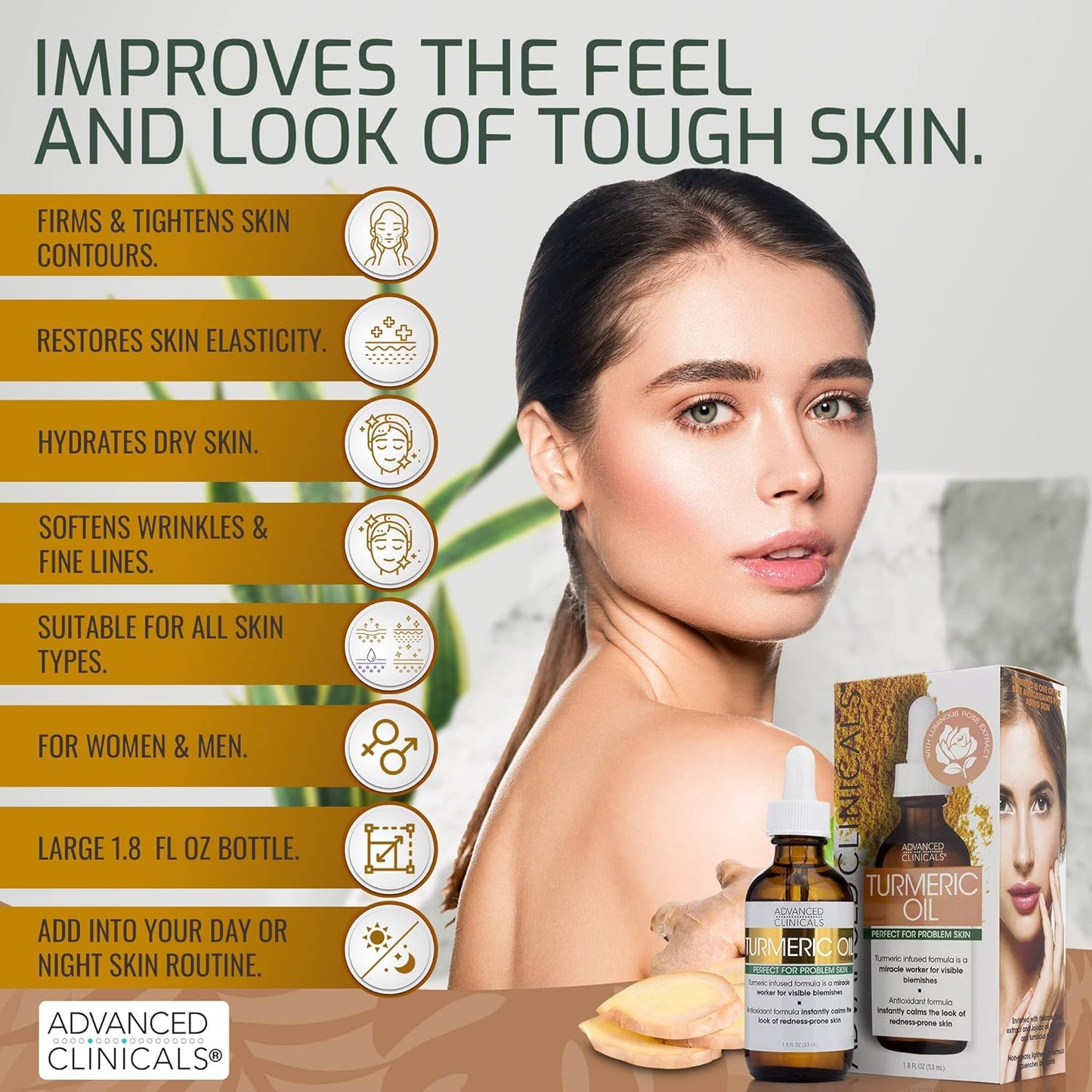 Advanced Clinicals Turmeric Oil Facial Skin Care Serum For Face. Moisturizer Skincare Formula W/Rose Extract & Jojoba Oil For Dry Skin, Redness, & Skin Blemishes, 1.8 Fl Oz (Pack of 2)