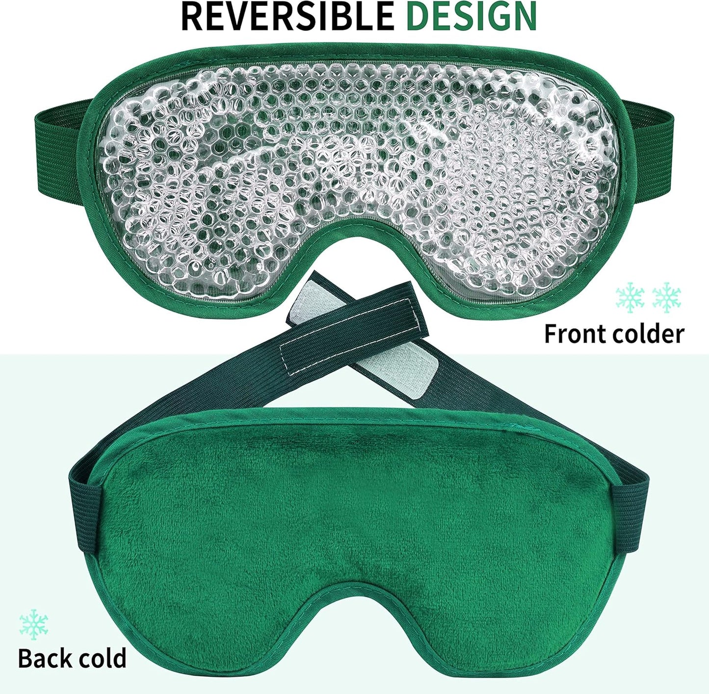 Cooling Eye Mask with Gel Bead, Reusable Cold Compress Ice Pack Sleeping Eye Cooling Pads for After Eyelid Surgery, Puffiness, Puffy Eyes, Headache, Migraine Relief(Dark Green)