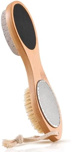 Pumice Stone Foot File 4 in 1 Double Sided Foot Cleaner Kit Pedicure Steel Files Sandpaper Pumice Stone Boar Bristle Bamboo Foot Scrub