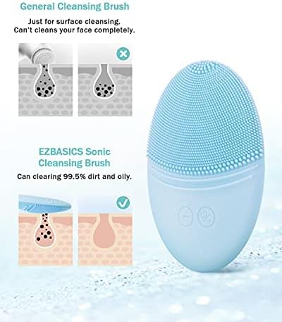 EZBASICS Facial Cleansing Brush, Waterproof Sonic Vibrating Face Brush for Deep Cleansing, Gentle Exfoliating and Massaging, Inductive charging (Blue)