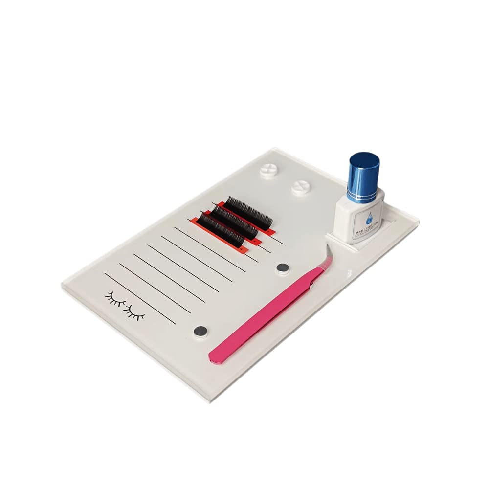 Grafting False Eyelash Acrylic Extension Pallet, Eyelash Extension Glue Tweezers Plate Pad Makeup Palette Individual Training Tools (White (7.87x5.12in))