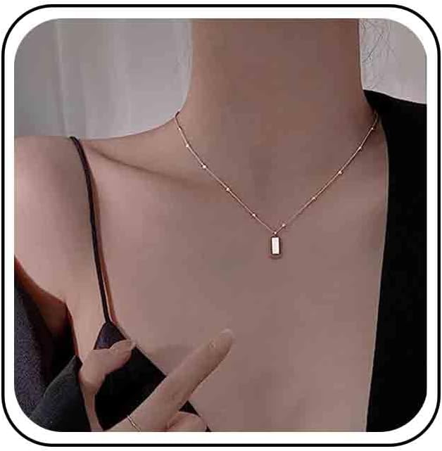 Vintage Square Pendant Necklace Polish Square Necklace Square Choker Necklace Gold Ball Chain Necklace Jewelry for Women (Gold)
