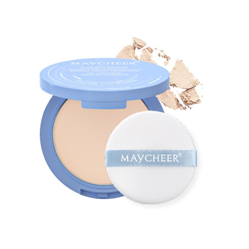 LAMUSELAND Pressed Powder Compact, Oil Control Brighten Skin Color Face Powder, Whitening Highlighting Face Makeup Tools for Women Girls (JG01)