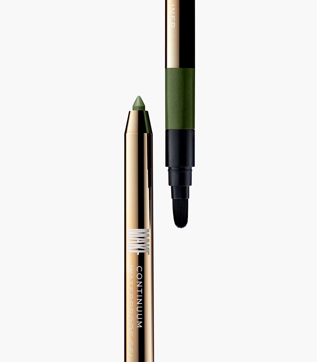 MAKE Beauty Continuum Waterproof Gel Eyeliner Pencil. Creamy, Pigmented Multi-Use, including Waterline with Built-in Sharpener and Blending Brush. Smudge-Proof Makeup. Shade - Gamma Ray, Olive
