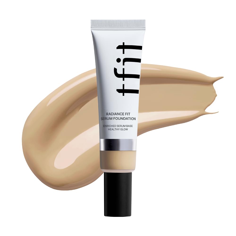 TFIT Radiance Fit Serum Foundation - Flawless Coverage, Dewy finish, Long-lasting, Lightweight, Korean Makeup,1.05 Oz. (W02 Almond Butter, 1.05 Oz.)