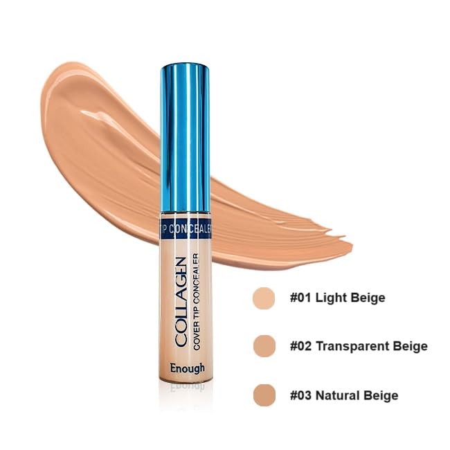 Enough Collagen Cover Tip Concealer - Full Coverage Concealer for Flawless Skin (#02 Transparent beige, 0.31oz / 9g)