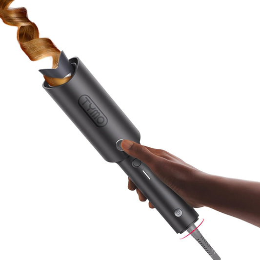 TYMO Automatic Rotating Curling Iron - TYMO CURLPRO Beach Waves Curling Wand, Portable Hair Curler, 500 Million Ionic, Dual Voltage & Lightweight for Travel, Ceramic Coating, 1 1/4 Inch, Metallic Gray