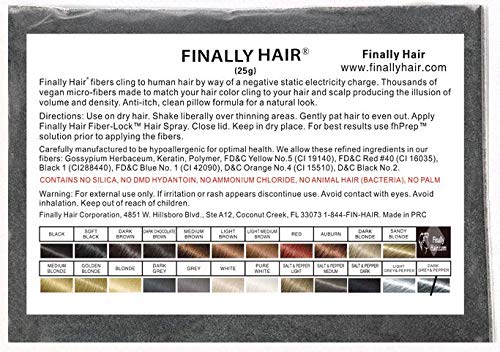 Hair Building Fibers 25 gram (ammonium chloride free) Refill Bag by Finally Hair. Compatible Replacement/Refill for Toppik Xfusion (Dark Grey & Pepper)