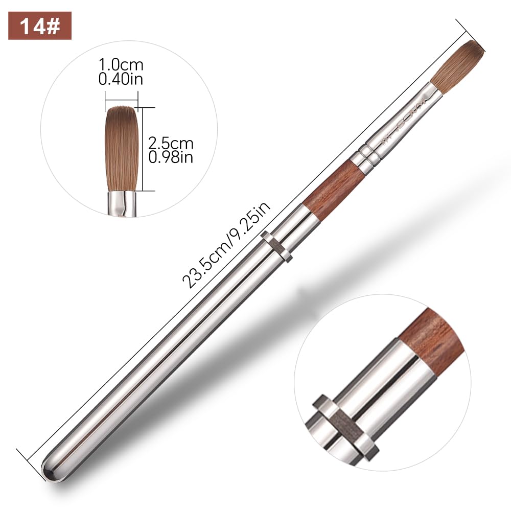KADS Acrylic Nail Brush with Penholder Nail Brush for Acrylic Application-Oval Shaped Powder Nail Design Tools for Professional Manicure DIY Home Salon (14#)