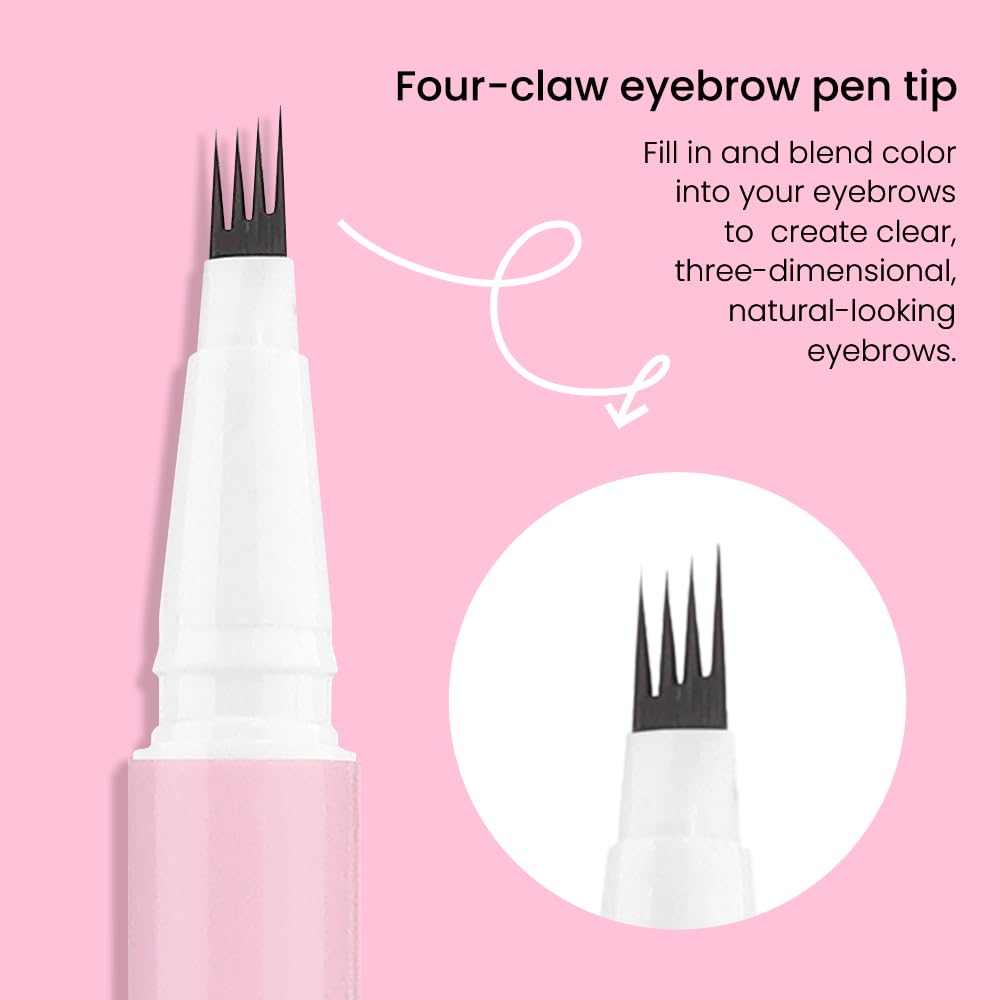 evpct 1Pcs Black Magic Microblading Eyebrow Contouring Pen Brow Pencil, with 4 Brush Micro-Fork-Tips Precise Applicator, with Dual-ended Eyebrow Brush, Hair Like Strokes, Natural Looking Brows