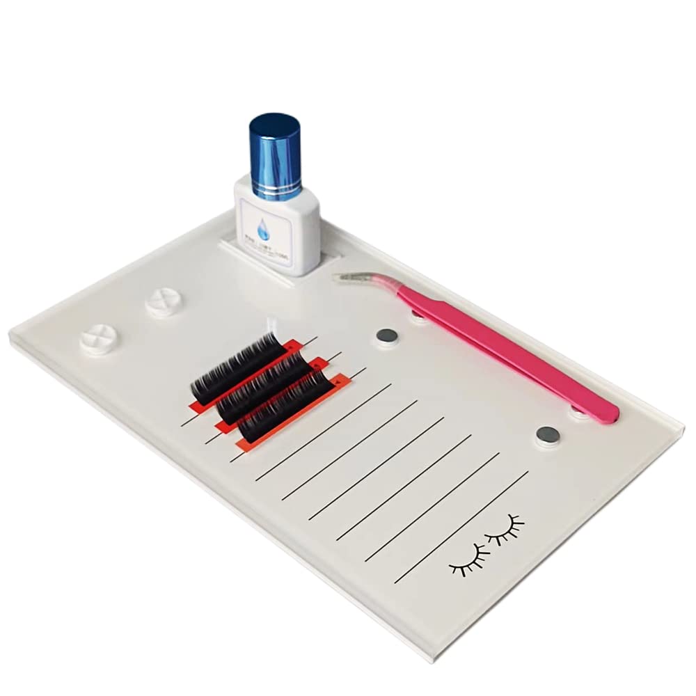 Grafting False Eyelash Acrylic Extension Pallet, Eyelash Extension Glue Tweezers Plate Pad Makeup Palette Individual Training Tools (White (7.87x5.12in))