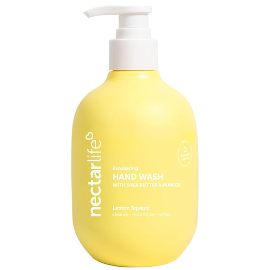 Nectar Life Exfoliating & Moisturizing Hand Wash, Volcanic Pumice for Hand Scrub, Shea Butter Softens Hands, Clean Vegan Ingredients, Lemon Scent