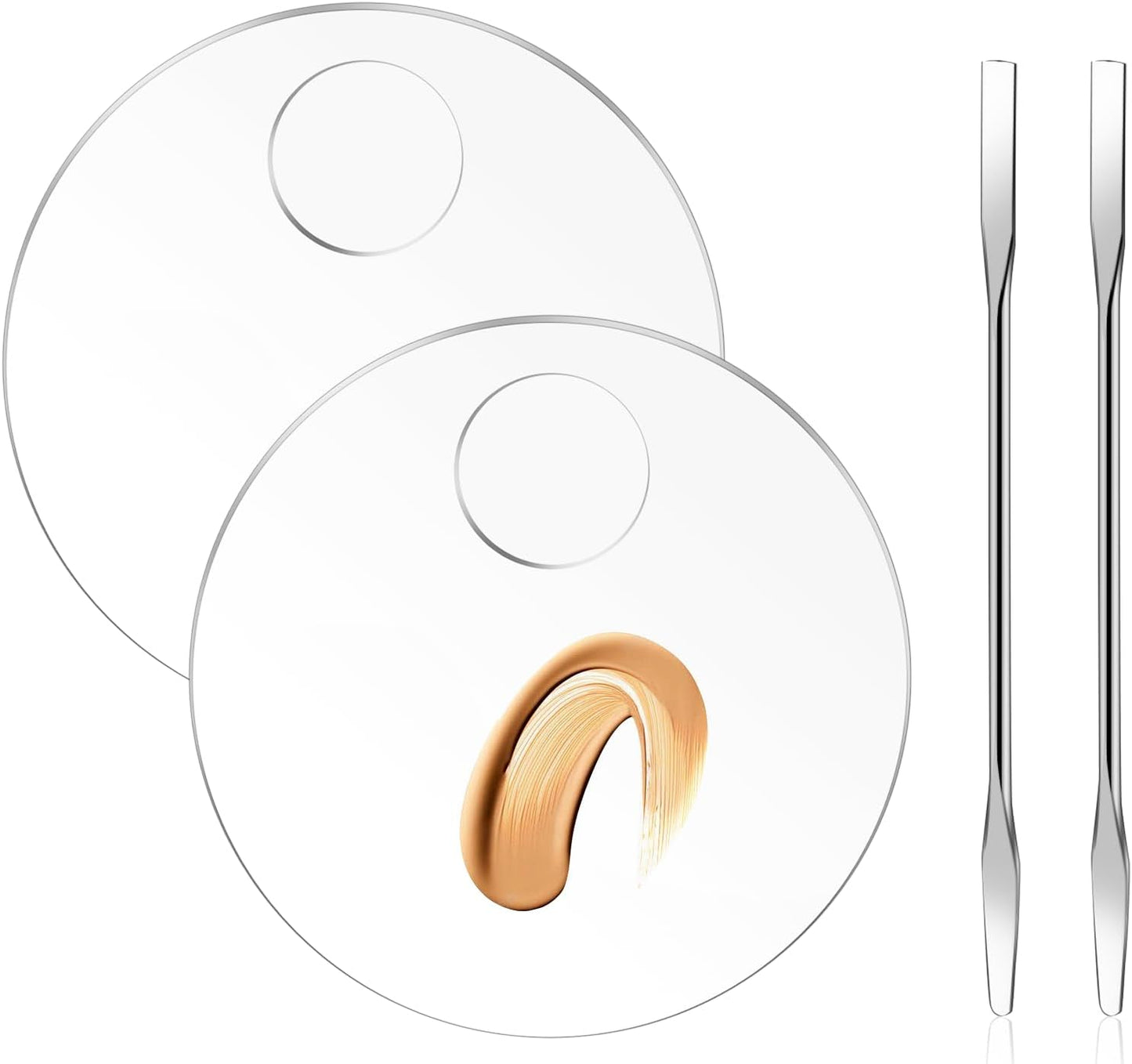 2 Pcs Makeup Palette Tray Clear Makeup Mixing Tray Cosmetic Palette Acrylic with 2 Pcs Spatula Tool Foundation Mixing Palette Cosmetic Palette for Mixing for Nail Art Foundation Shadow