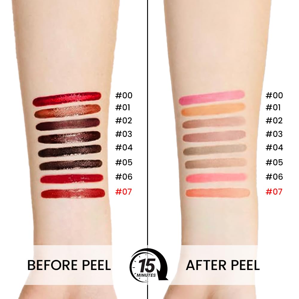 Matte Liquid Lip Stain Peel Off Lip Liner Tattoo - range Red, Waterproof Smudge-Proof Lip Gloss, Long-Lasting Non-Stick Cup Formula, Natural Peel Off Design for All Skin Types #07