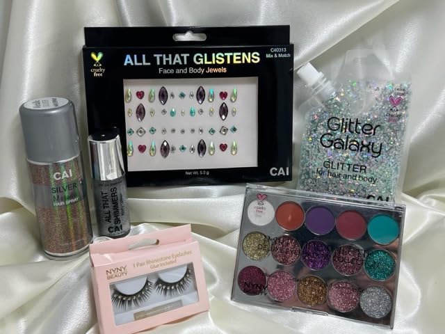 Face, Body & Hair Glitter Gel – Halloween Glitter for Kids and Women – 3 Oz Cosmetic-Grade Gel w/Moon & Stars for Festivals & Halloween Party, Easy Apply & Wash Off - Unicorn 6Pack