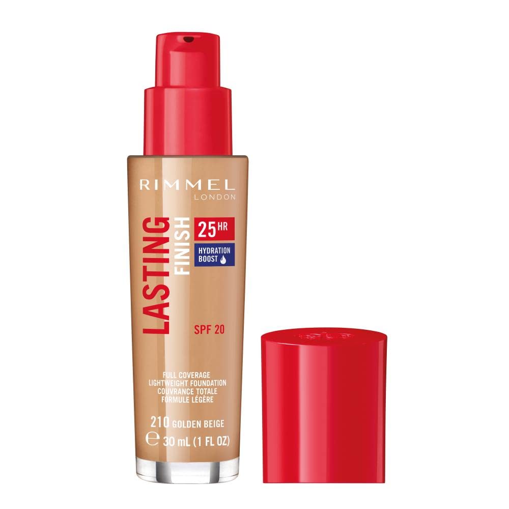 Rimmel London Lasting Finish 25HR - 210 Golden Beige - Foundation, 25-Hour Wear, Full Coverage, Waterproof, 1oz
