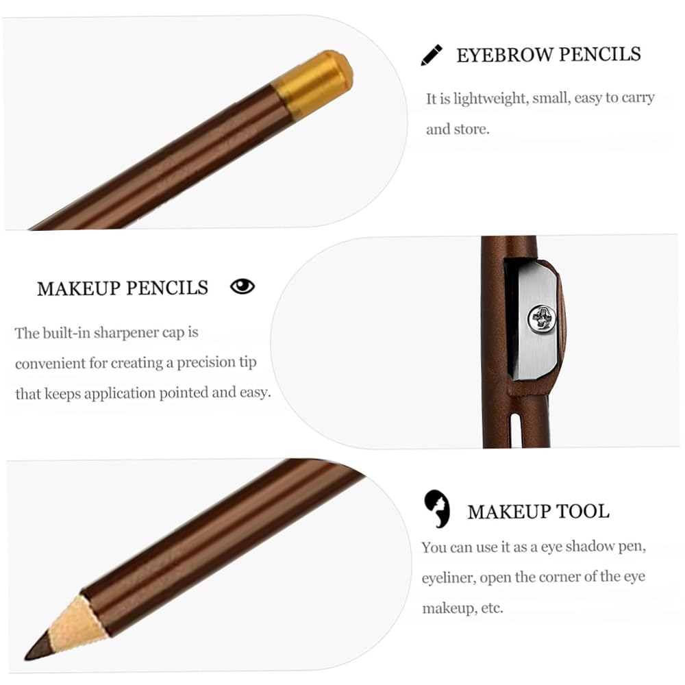 5Pcs Wooden Hard-Core Eyebrow Pencils for Women, Dark Brown Eyebrow and Eyeliner Pencil, Long Lasting Waterproof and Sweat-Proof, Beginner Makeup Brow Pencil, Create a Natural Eye Brow