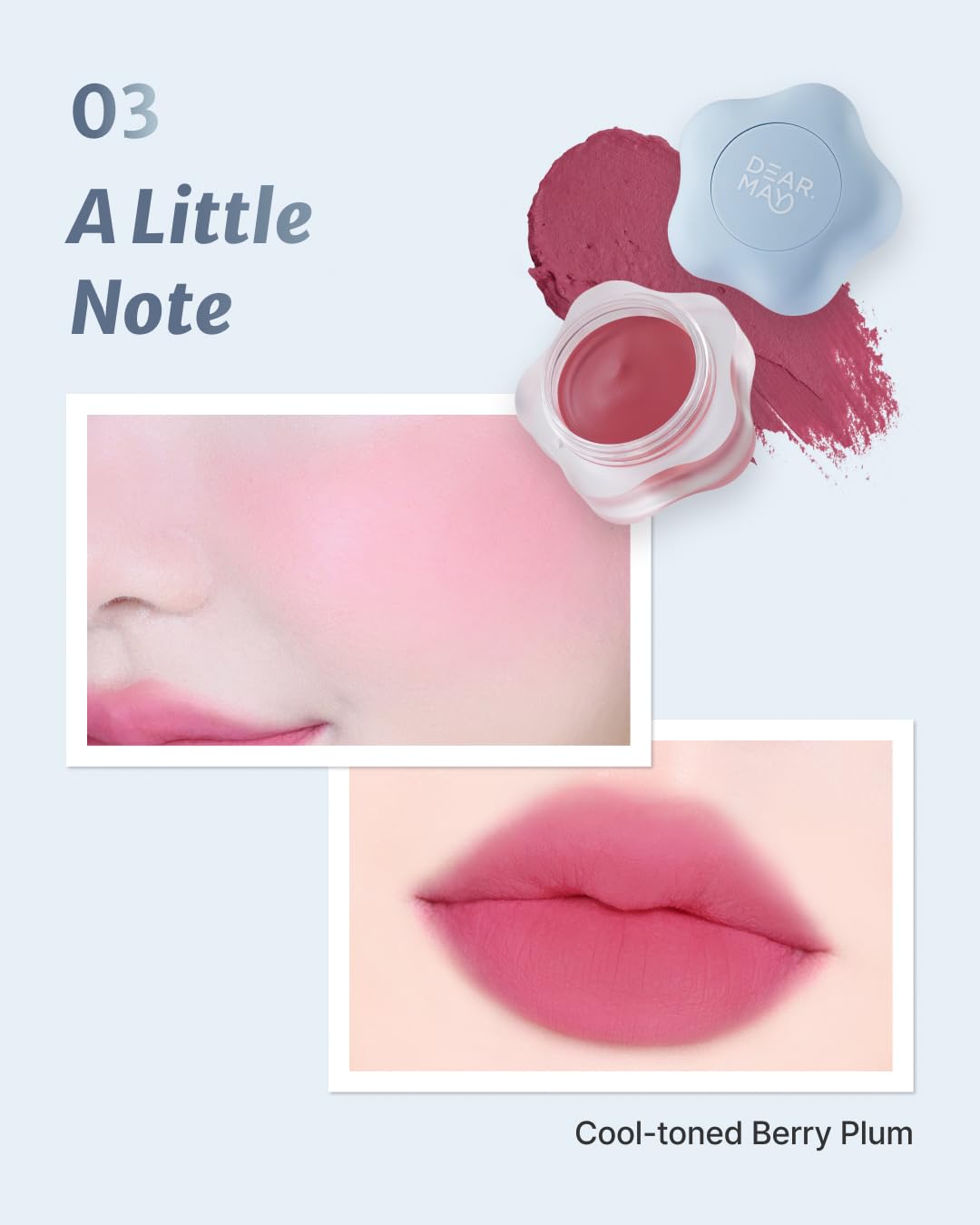 DEARMAY Pure Falling Mood Lip Pot No. 03 A Little Note 0.23 Oz. Vegan Lip Stain Lip & Cheek Multi-Use Tint With Hydrating Formula for Smooth Soft Blend Without Dryness or Fine Lines, Korean Makeup