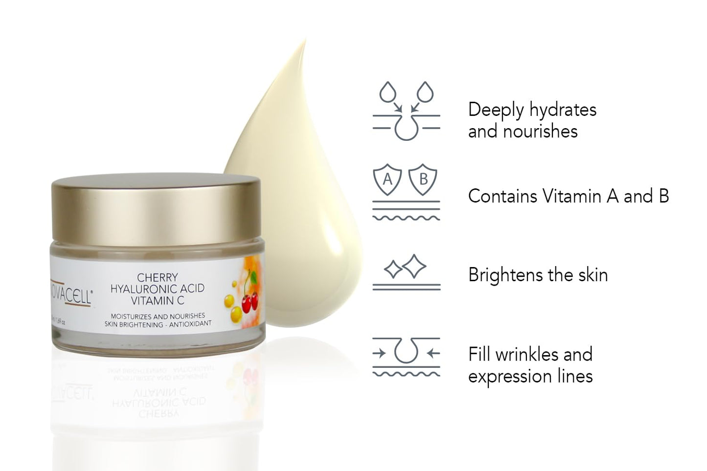 Cherry Face Mositurizer Cream with Hyaluronic Acid & Vitamin C - Nourishing, Youth Preserving, Fills Expression Lines & Wrinkles - 50 ml