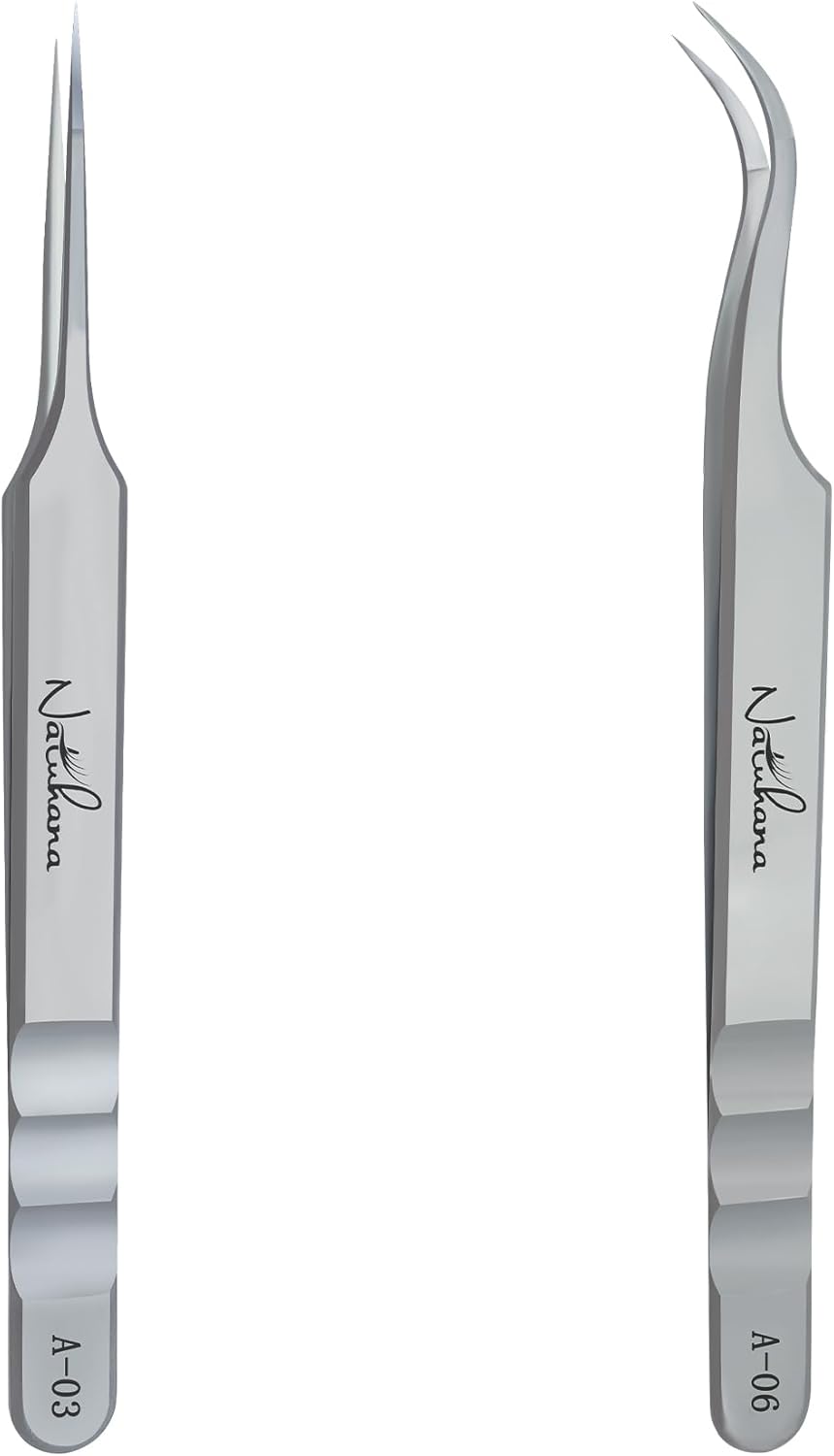 High Precision Lash Tweezers for Individual and Volume Eyelash Extensions Premium Stainless Steel Curved Fiber Tip Professional Isolation Tweezer