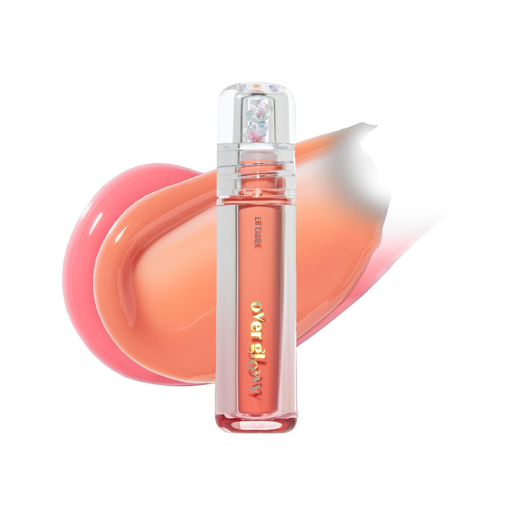 ETUDE Over Glowy Lip Gloss #2 Cotton Candy | Non-Sticky Vegan Lip Tint | Moisturized & Long-lasting Lip Gloss | Daily Tint for Dry Lips, Korean Makeup, K-beauty, Perfect for Gift