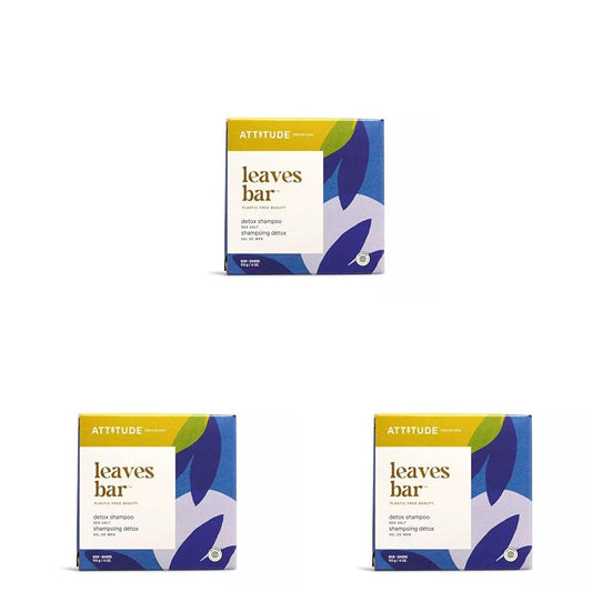 ATTITUDE Hair Shampoo Bar, EWG Verified, Plant and Mineral-Based Ingredients, Plastic-free Vegan and Cruelty-free Beauty Products, Detox, Sea Salt, 4 Oz (Pack of 3)